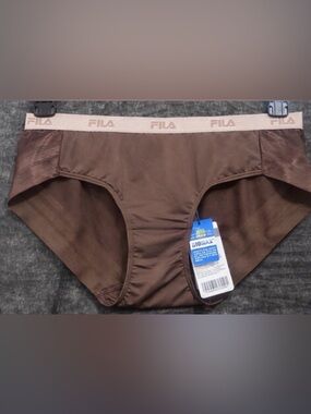 FILA Women Seamless Mesh Bikini Panties Brown Logo Waistband Size M NWT(A240)✨